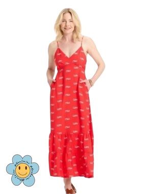 a new day ~Red Maxi Dress w/ Little White Fish ~ Adjustable Straps ~ Open Back
